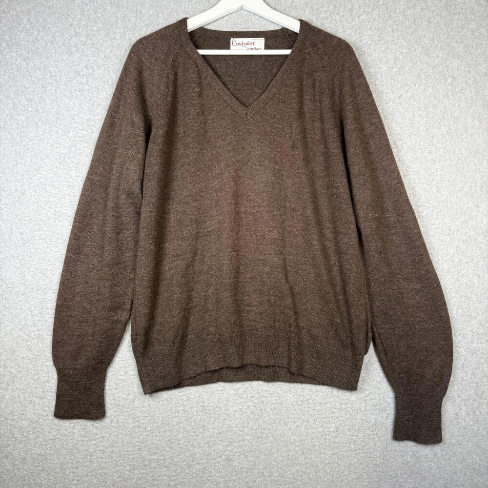 Vintage 80s Cashmist by Puritan Men's Size Medium Brown Wool V Neck Sweater
